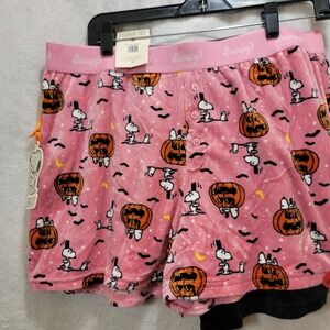 NWT Munki Munki Peanuts Snoopy Halloween Pumpkin Soft Pj Shorts 2 Set Size Large